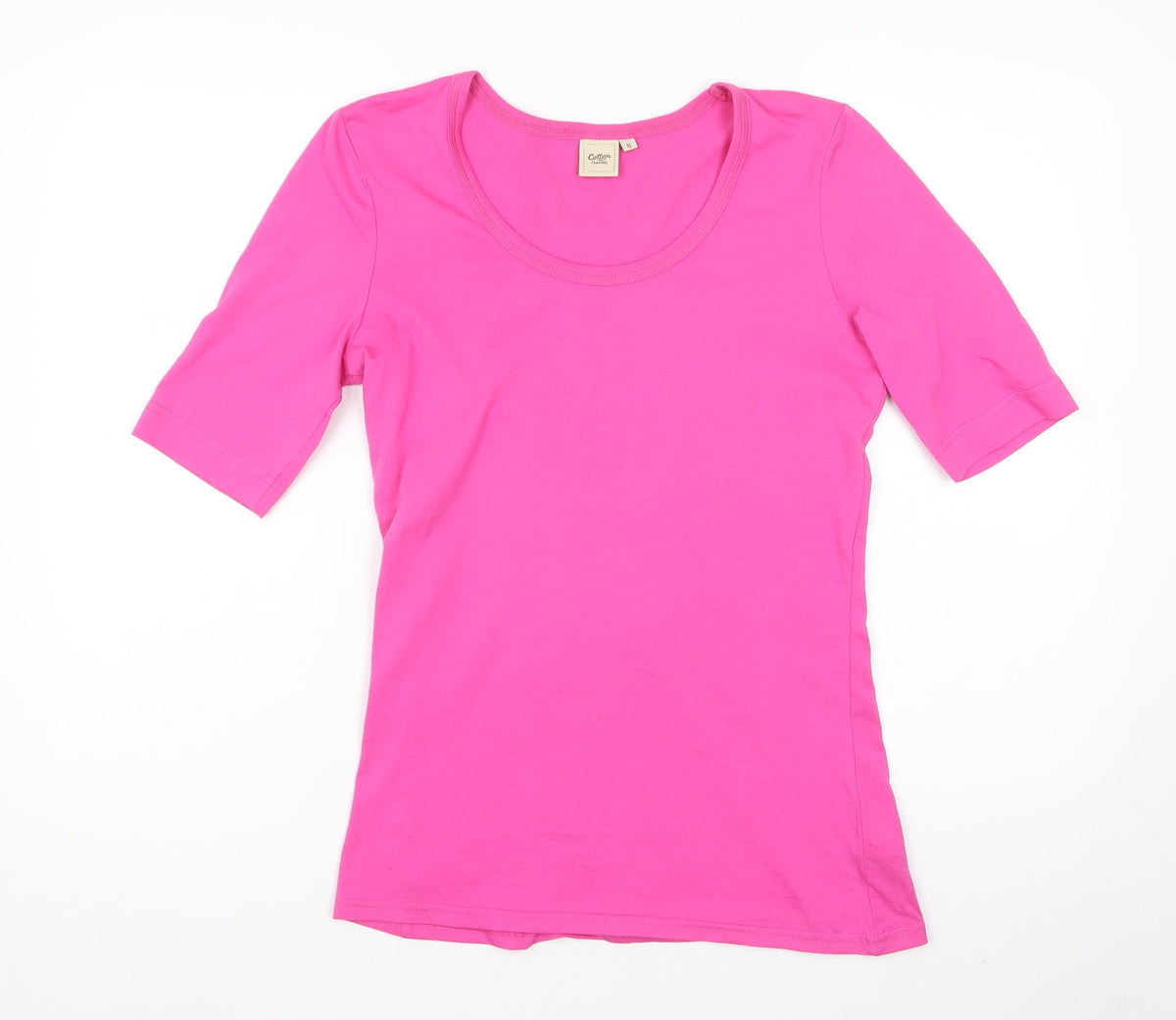 Cotton Traders Women Pink UK 10 Basic Scoop Neck Short Sleeve T-Shirt