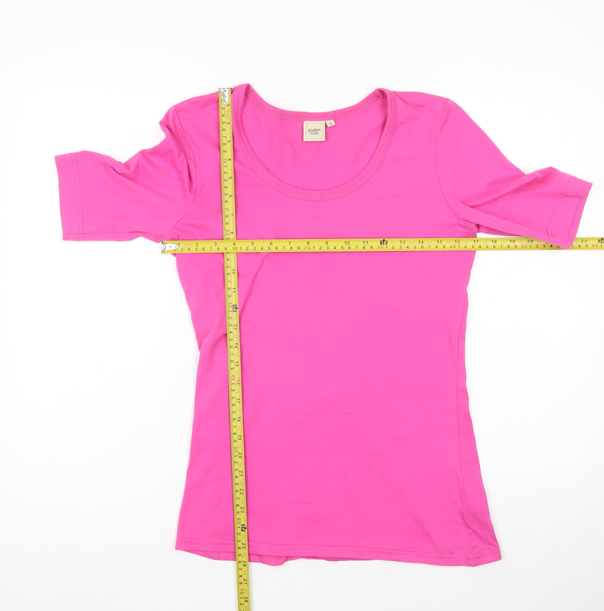 Cotton Traders Women Pink UK 10 Basic Scoop Neck Short Sleeve T-Shirt