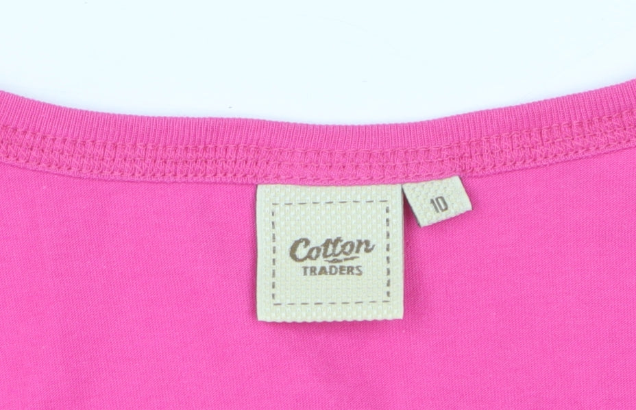 Cotton Traders Women Pink UK 10 Basic Scoop Neck Short Sleeve T-Shirt