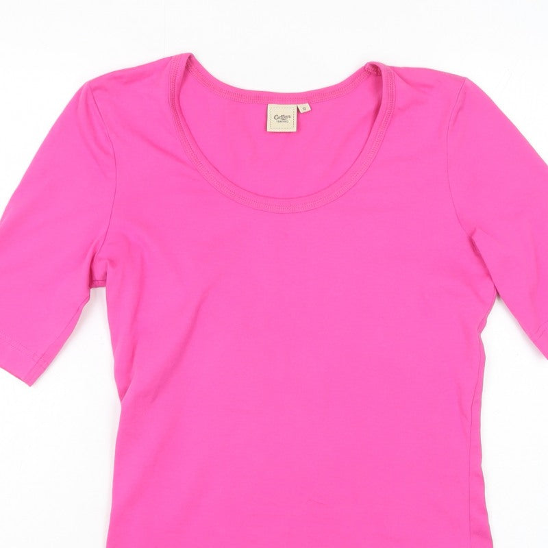 Cotton Traders Women Pink UK 10 Basic Scoop Neck Short Sleeve T-Shirt