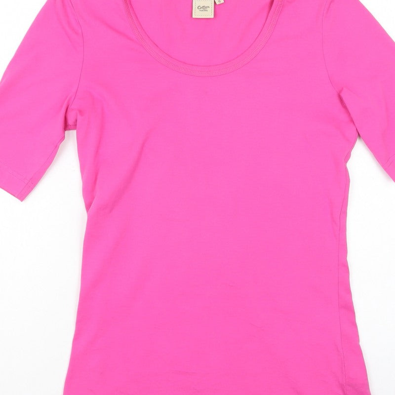 Cotton Traders Women Pink UK 10 Basic Scoop Neck Short Sleeve T-Shirt