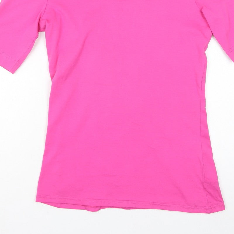 Cotton Traders Women Pink UK 10 Basic Scoop Neck Short Sleeve T-Shirt