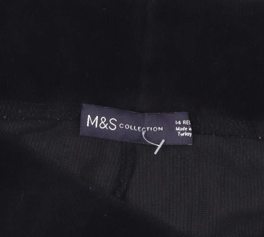 Marks and Spencer Women Black UK 14 Regular Velour Stretch Leggings