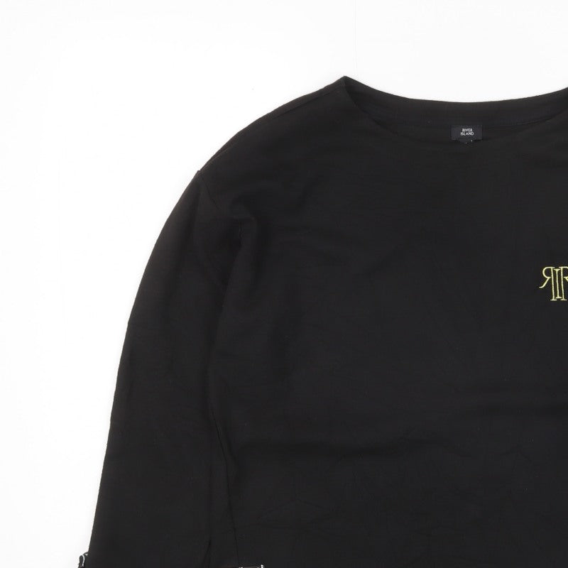 River Island Women’s Black Size 10 Logo Embroidered Zip Detail Sweatshirt