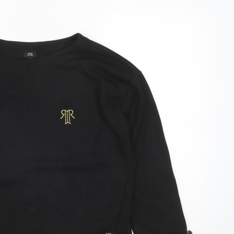 River Island Women’s Black Size 10 Logo Embroidered Zip Detail Sweatshirt