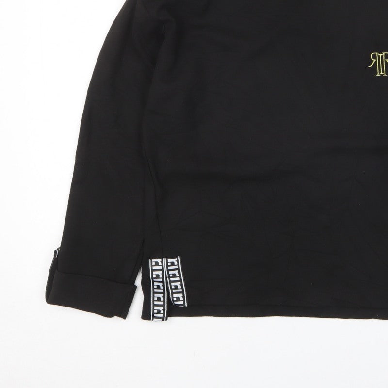 River Island Women’s Black Size 10 Logo Embroidered Zip Detail Sweatshirt