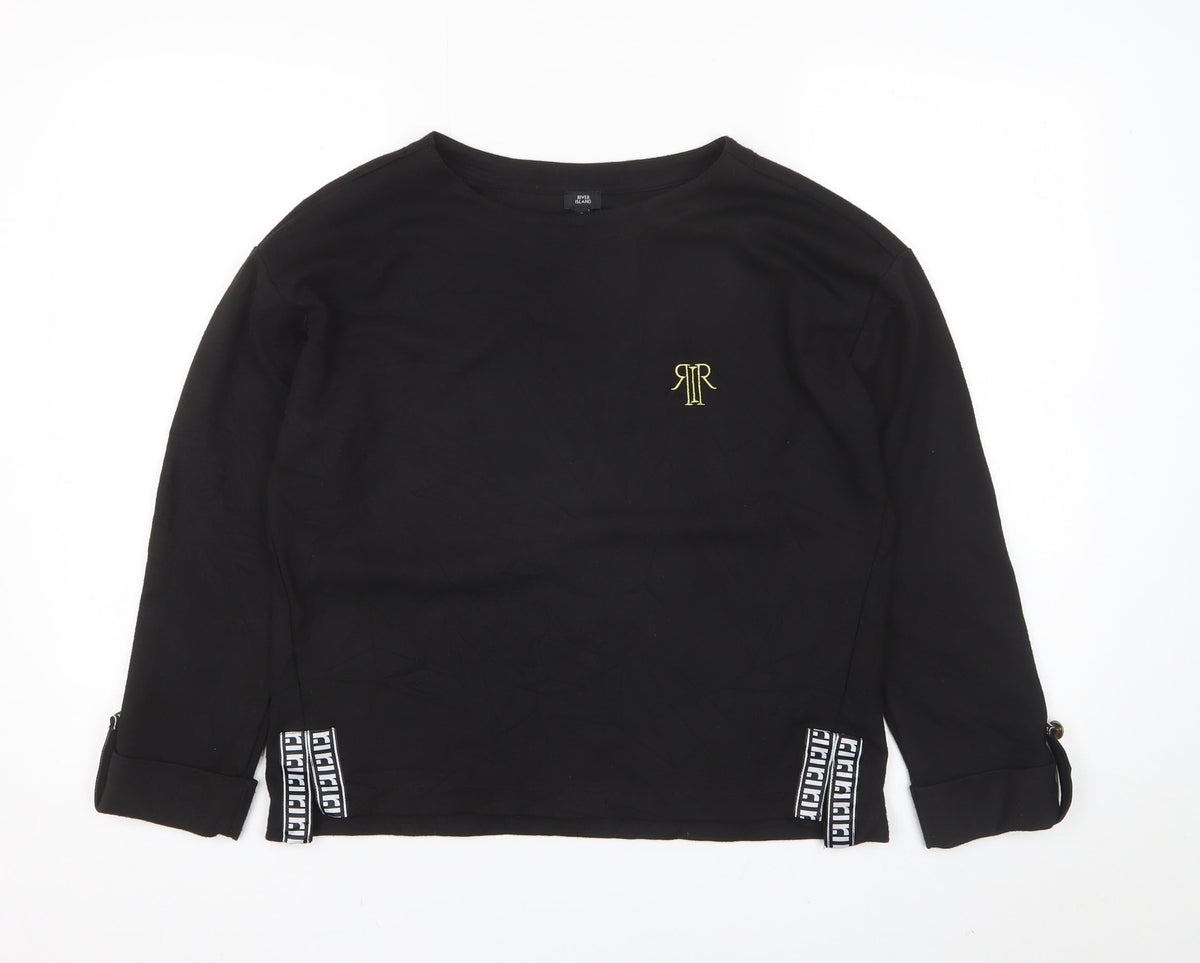 River Island Women’s Black Size 10 Logo Embroidered Zip Detail Sweatshirt