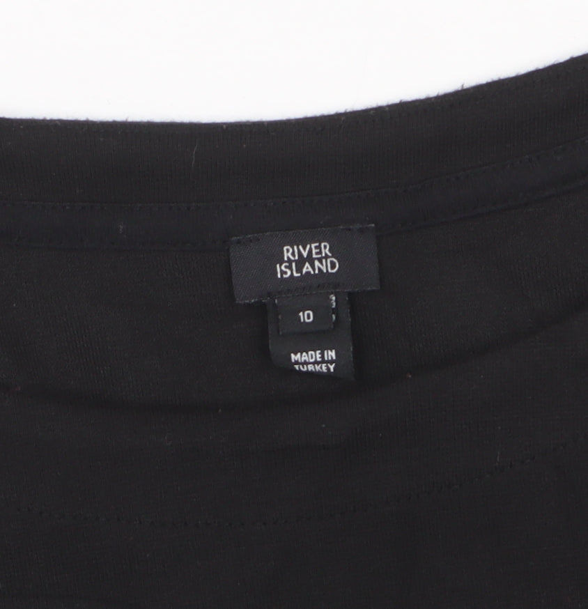River Island Women’s Black Size 10 Logo Embroidered Zip Detail Sweatshirt