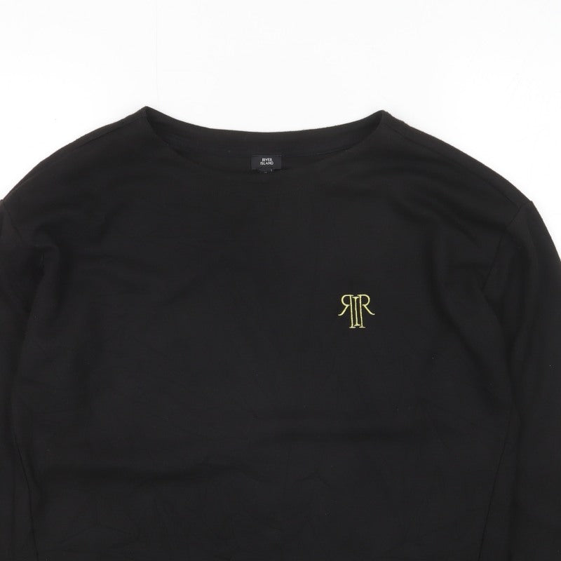 River Island Women’s Black Size 10 Logo Embroidered Zip Detail Sweatshirt