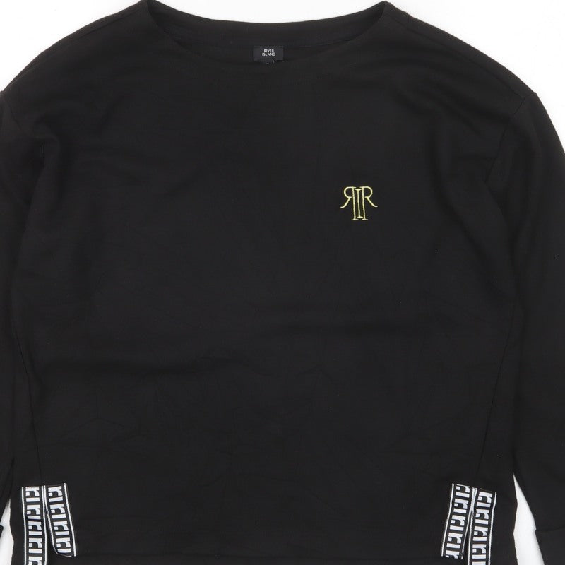 River Island Women’s Black Size 10 Logo Embroidered Zip Detail Sweatshirt
