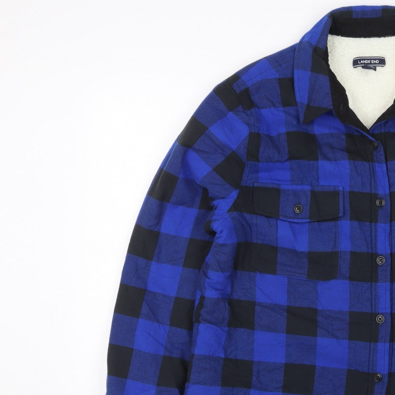 Lands' End Men's Blue Black XL Sherpa-Lined Buffalo Check Shirt Jacket