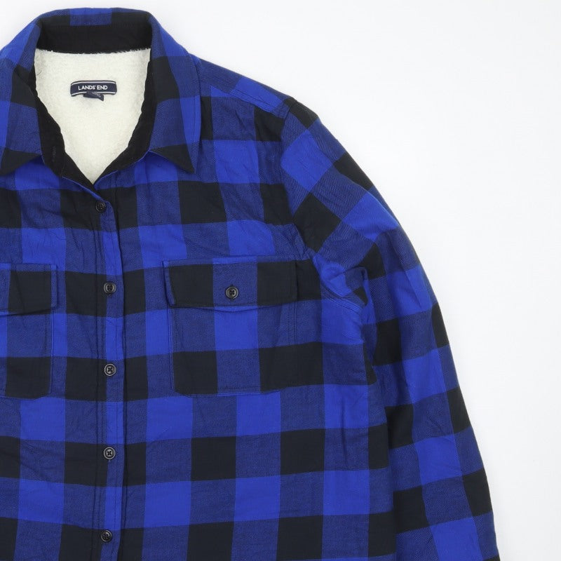 Lands' End Men's Blue Black XL Sherpa-Lined Buffalo Check Shirt Jacket
