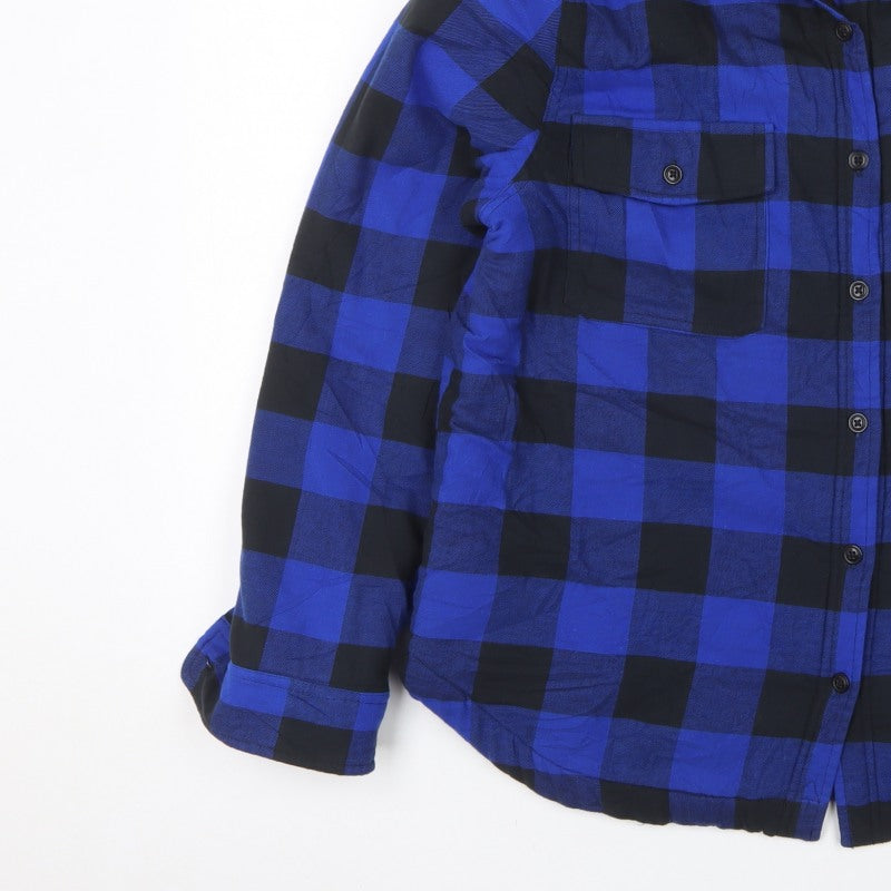 Lands' End Men's Blue Black XL Sherpa-Lined Buffalo Check Shirt Jacket