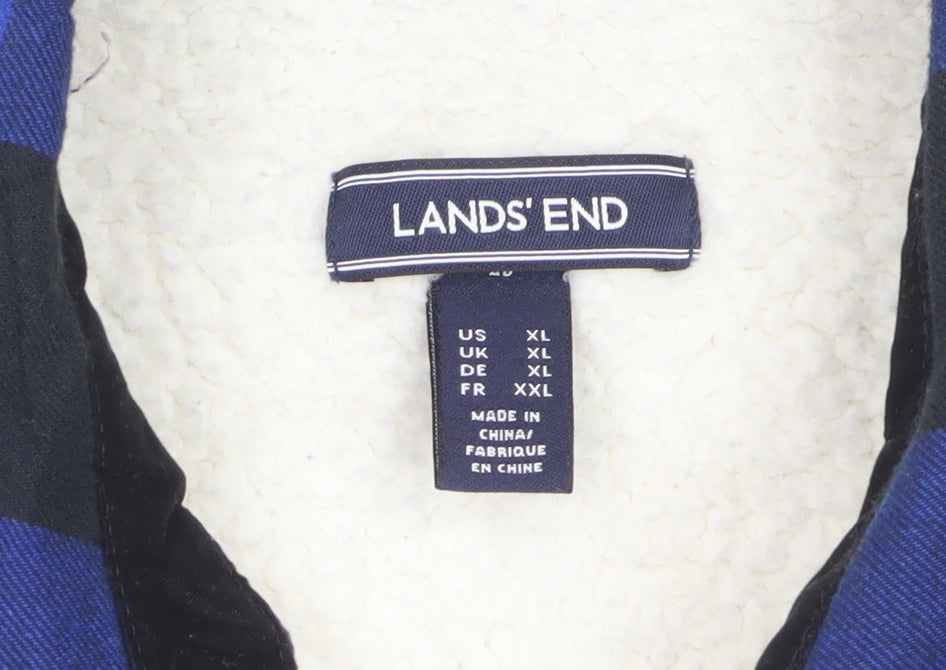 Lands' End Men's Blue Black XL Sherpa-Lined Buffalo Check Shirt Jacket
