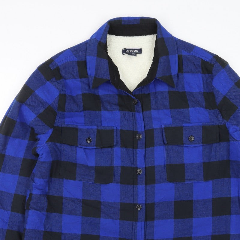 Lands' End Men's Blue Black XL Sherpa-Lined Buffalo Check Shirt Jacket