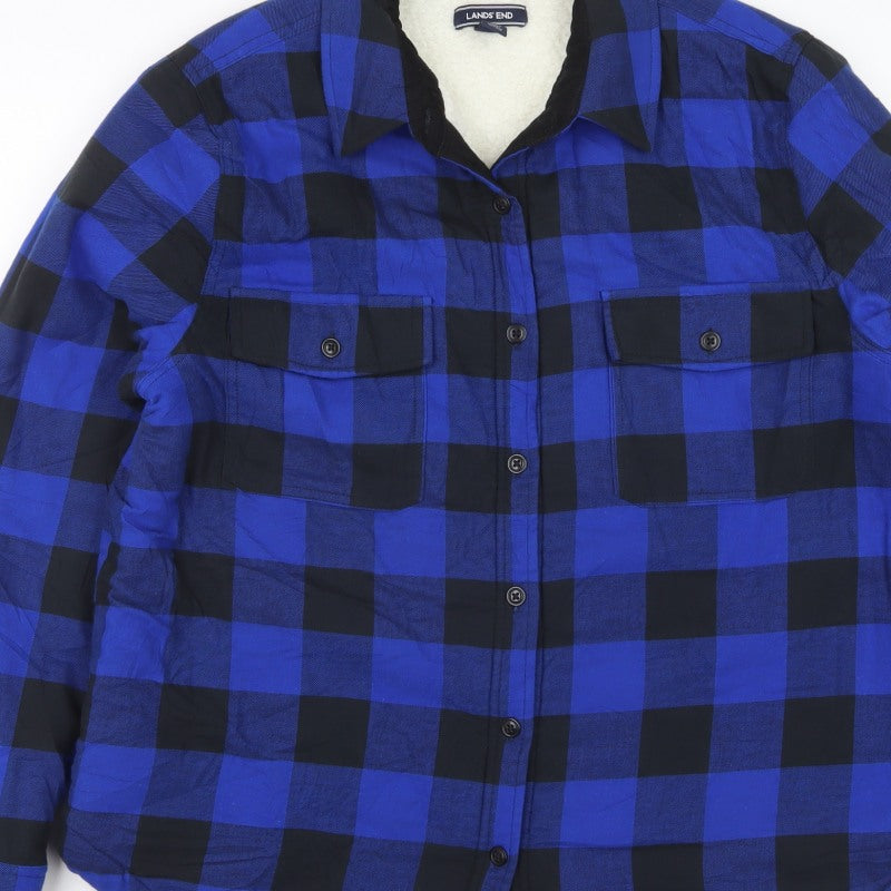 Lands' End Men's Blue Black XL Sherpa-Lined Buffalo Check Shirt Jacket
