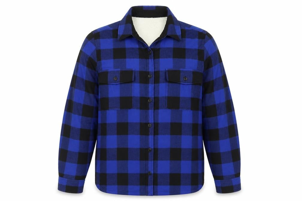Lands' End Men's Blue Black XL Sherpa-Lined Buffalo Check Shirt Jacket