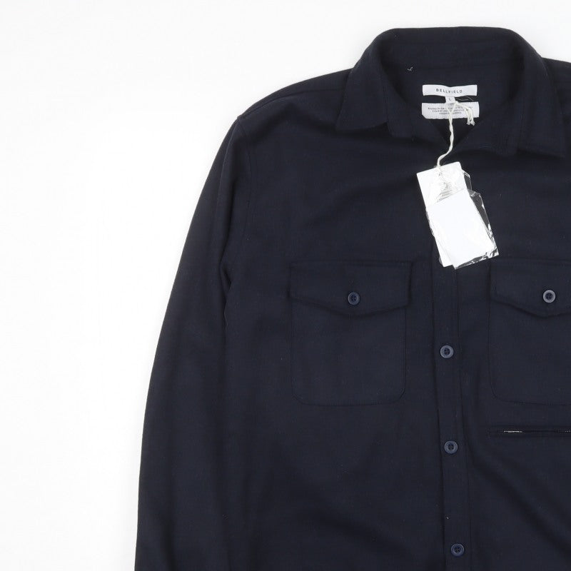 Bellfield Men’s Navy Large B Spectran Button-Up Overshirt Pockets