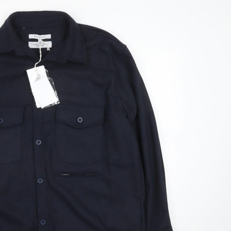 Bellfield Men’s Navy Large B Spectran Button-Up Overshirt Pockets