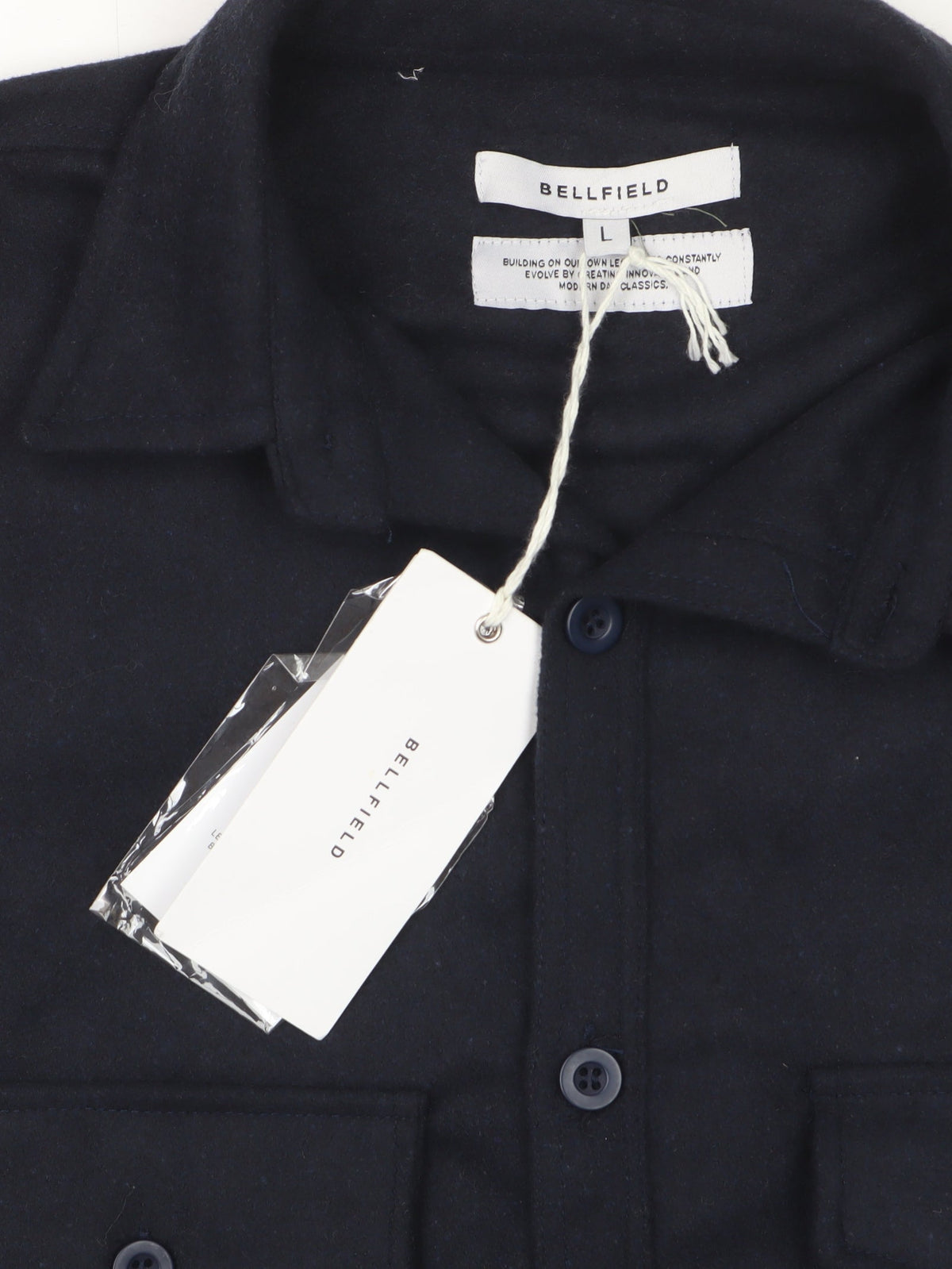 Bellfield Men’s Navy Large B Spectran Button-Up Overshirt Pockets