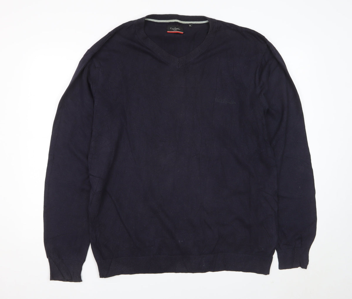 Pierre Cardin Men Blue XL V-Neck Cotton Knit Pullover Jumper