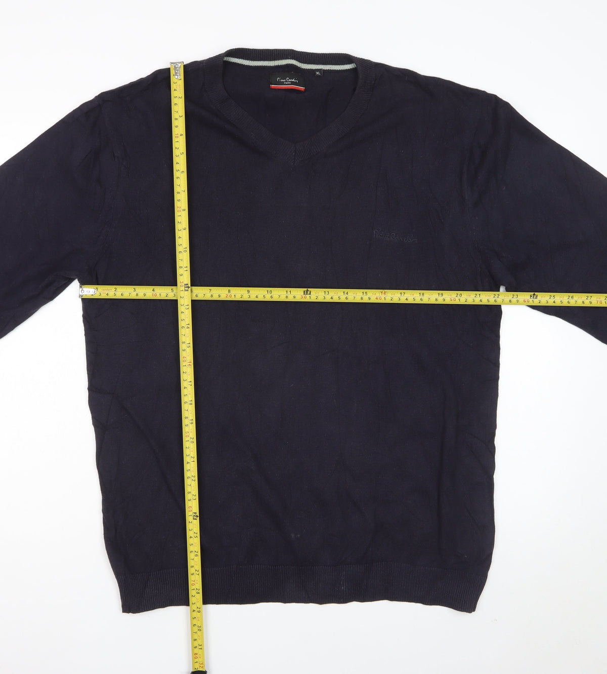 Pierre Cardin Men Blue XL V-Neck Cotton Knit Pullover Jumper