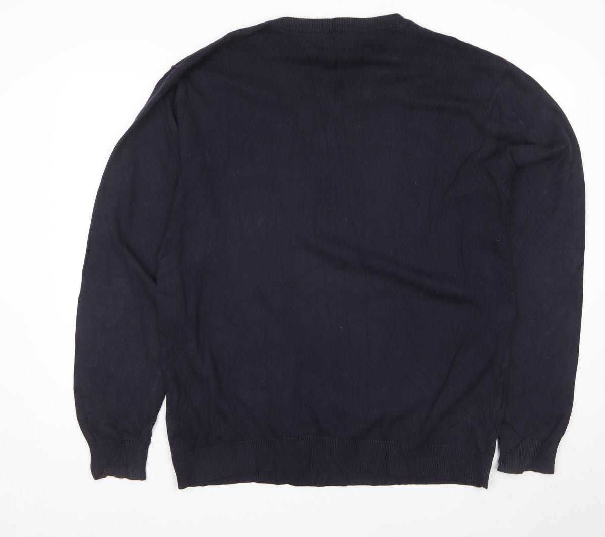 Pierre Cardin Men Blue XL V-Neck Cotton Knit Pullover Jumper