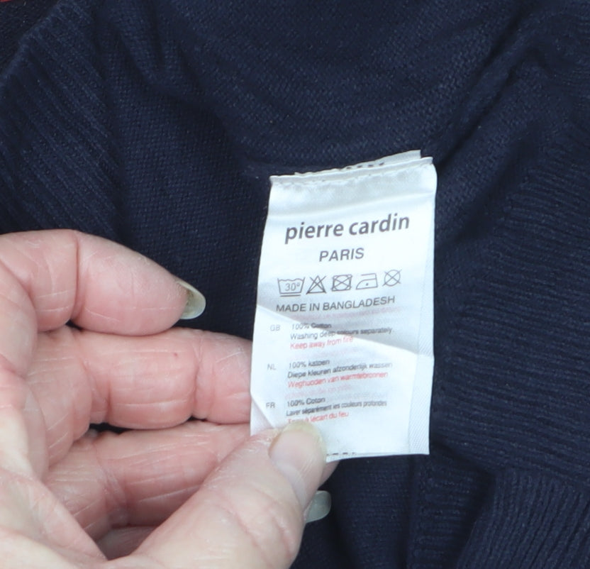 Pierre Cardin Men Blue XL V-Neck Cotton Knit Pullover Jumper
