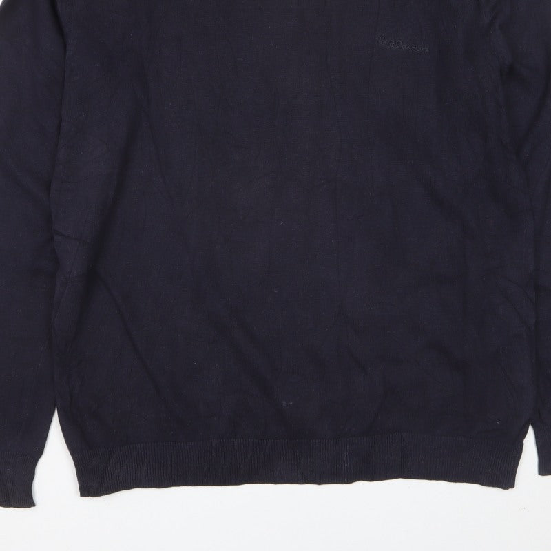 Pierre Cardin Men Blue XL V-Neck Cotton Knit Pullover Jumper
