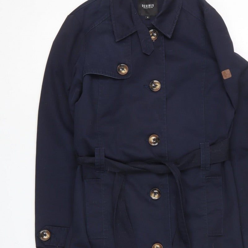 Desires Women’s Navy Blue S Long Belted Trench Coat