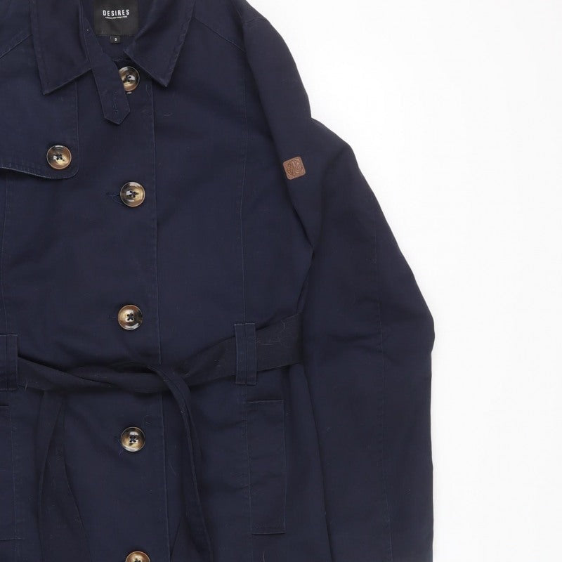 Desires Women’s Navy Blue S Long Belted Trench Coat