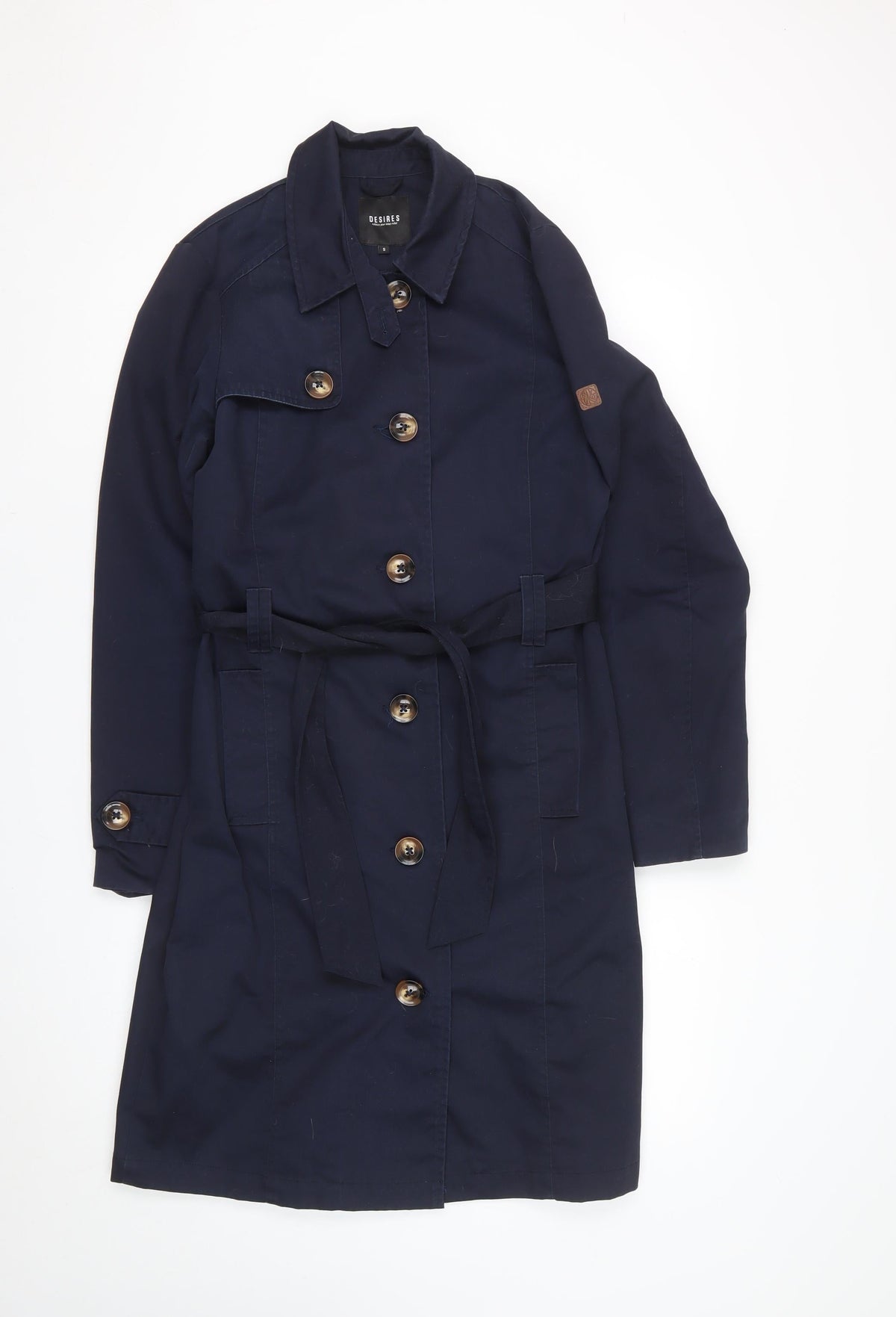 Desires Women’s Navy Blue S Long Belted Trench Coat