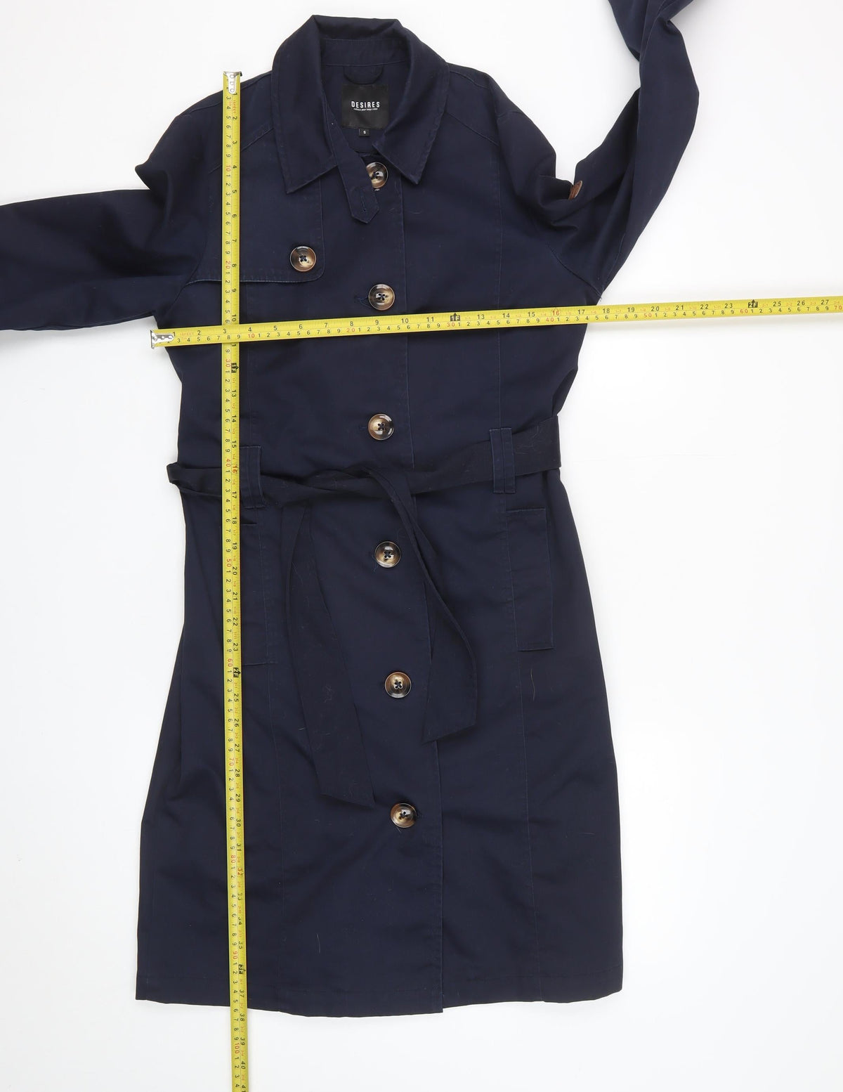 Desires Women’s Navy Blue S Long Belted Trench Coat
