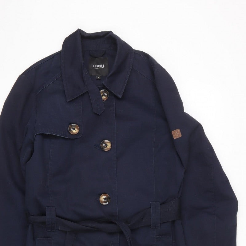 Desires Women’s Navy Blue S Long Belted Trench Coat