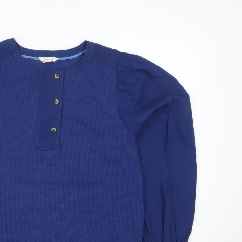 White Stuff Women’s Blue UK 10 Jersey Blouse Puff Long Sleeve