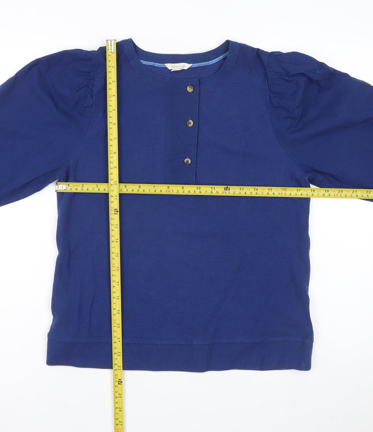 White Stuff Women’s Blue UK 10 Jersey Blouse Puff Long Sleeve