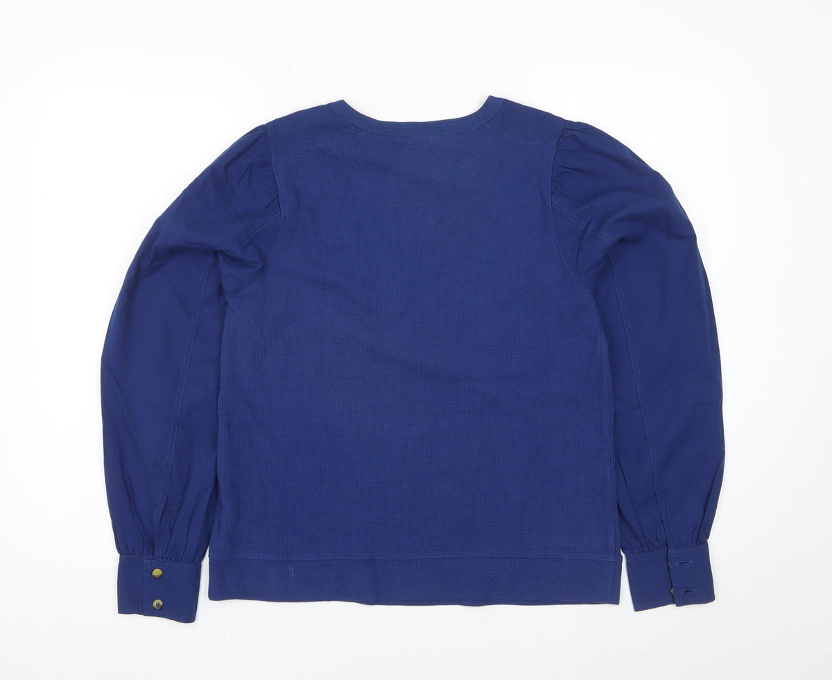 White Stuff Women’s Blue UK 10 Jersey Blouse Puff Long Sleeve