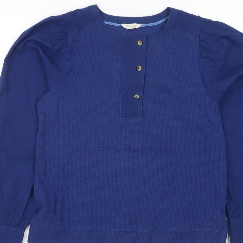 White Stuff Women’s Blue UK 10 Jersey Blouse Puff Long Sleeve