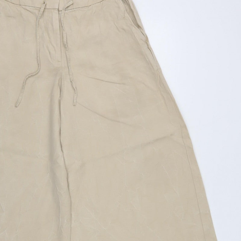 M&S Women Beige UK 12 Short Wide-Leg Drawstring Trousers
