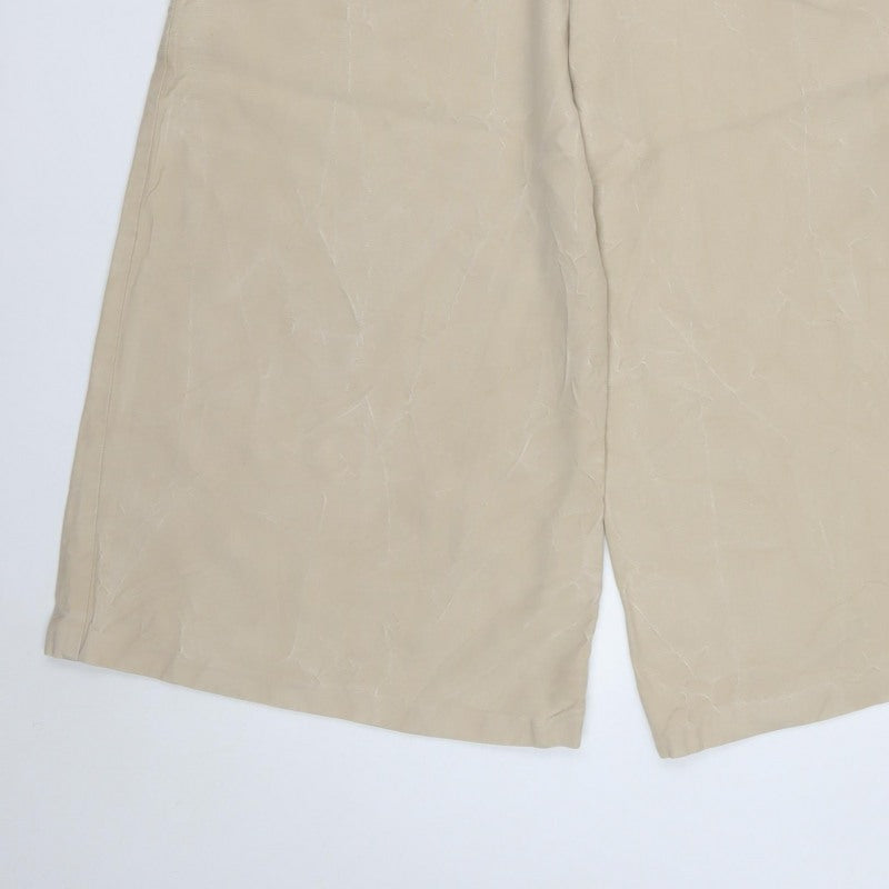 M&S Women Beige UK 12 Short Wide-Leg Drawstring Trousers