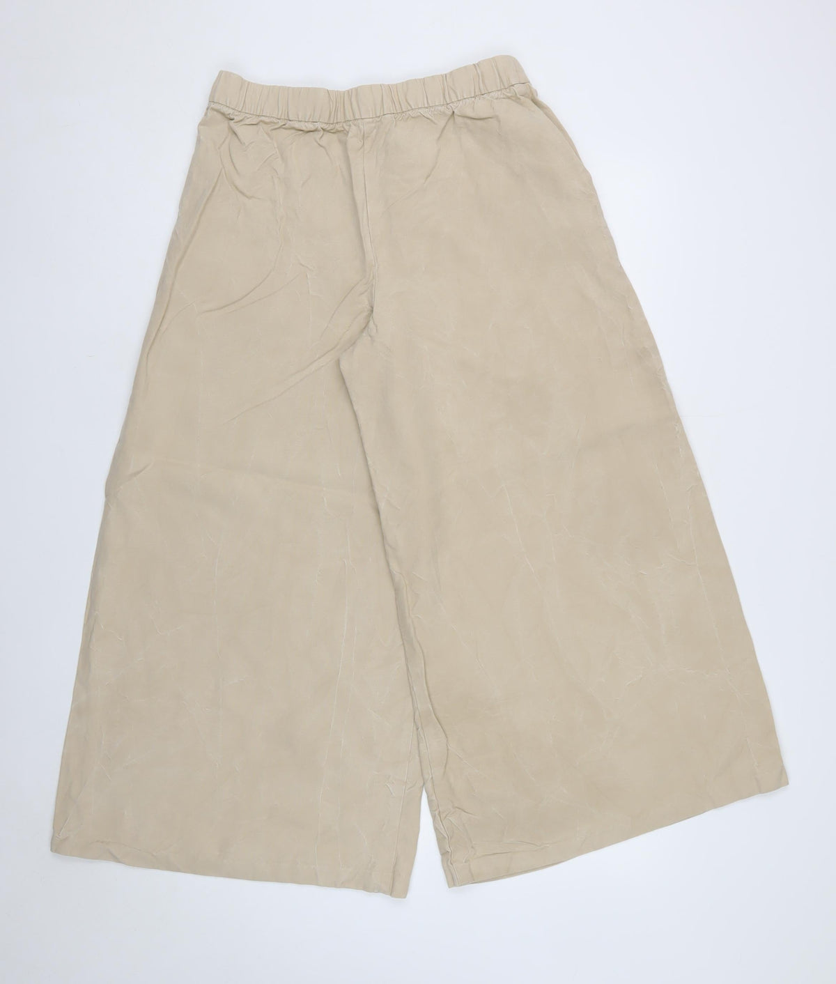 M&S Women Beige UK 12 Short Wide-Leg Drawstring Trousers