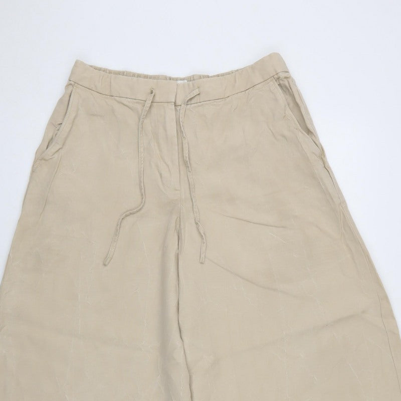 M&S Women Beige UK 12 Short Wide-Leg Drawstring Trousers