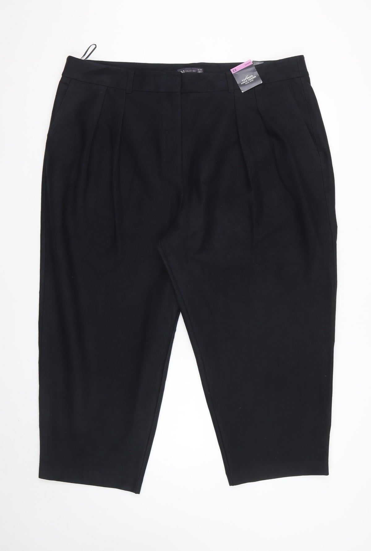 Marks & Spencer Women Black Size 22 Short Tapered High Rise Ankle Trousers