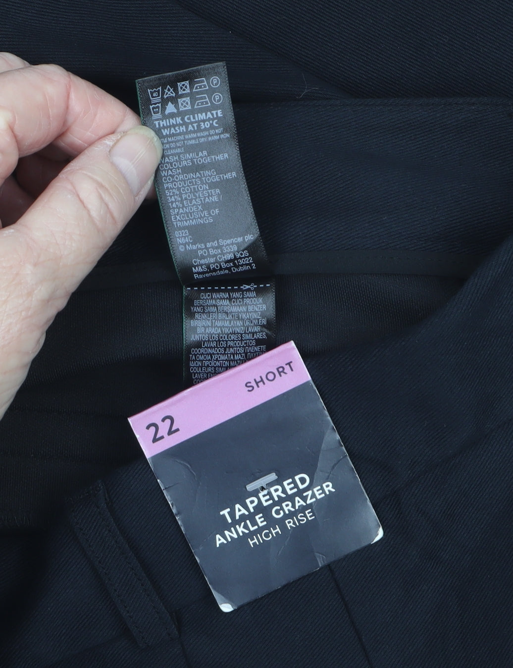 Marks & Spencer Women Black Size 22 Short Tapered High Rise Ankle Trousers