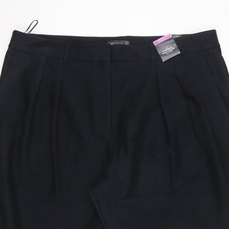 Marks & Spencer Women Black Size 22 Short Tapered High Rise Ankle Trousers