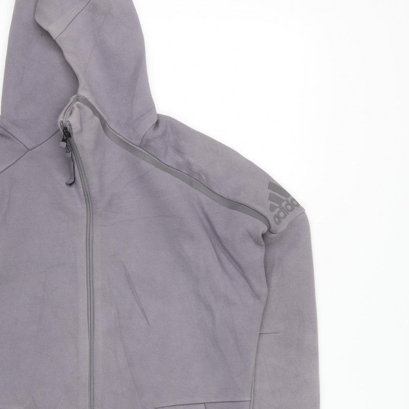 Adidas Men’s Grey S Full Zip Hooded Sports Hoodie Logo
