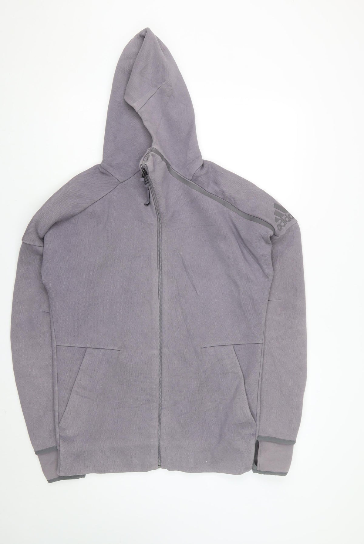 Adidas Men’s Grey S Full Zip Hooded Sports Hoodie Logo
