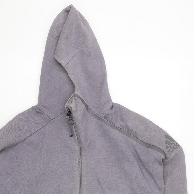 Adidas Men’s Grey S Full Zip Hooded Sports Hoodie Logo