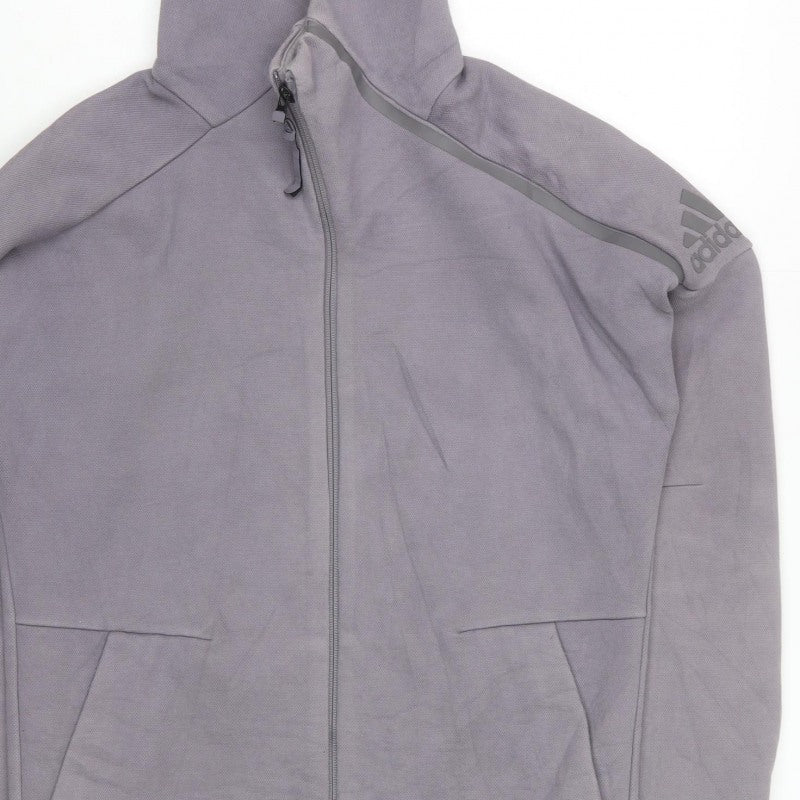 Adidas Men’s Grey S Full Zip Hooded Sports Hoodie Logo