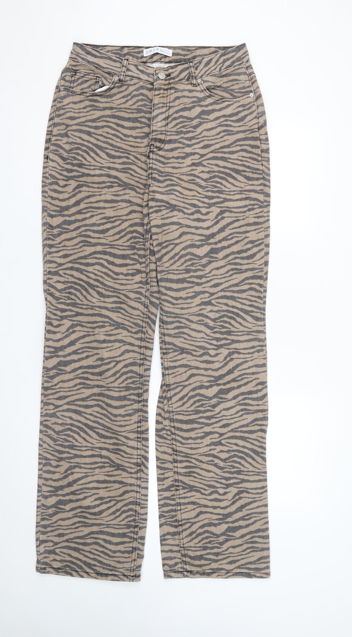Denim Co. Women’s Beige Animal Print Straight Jeans UK 10